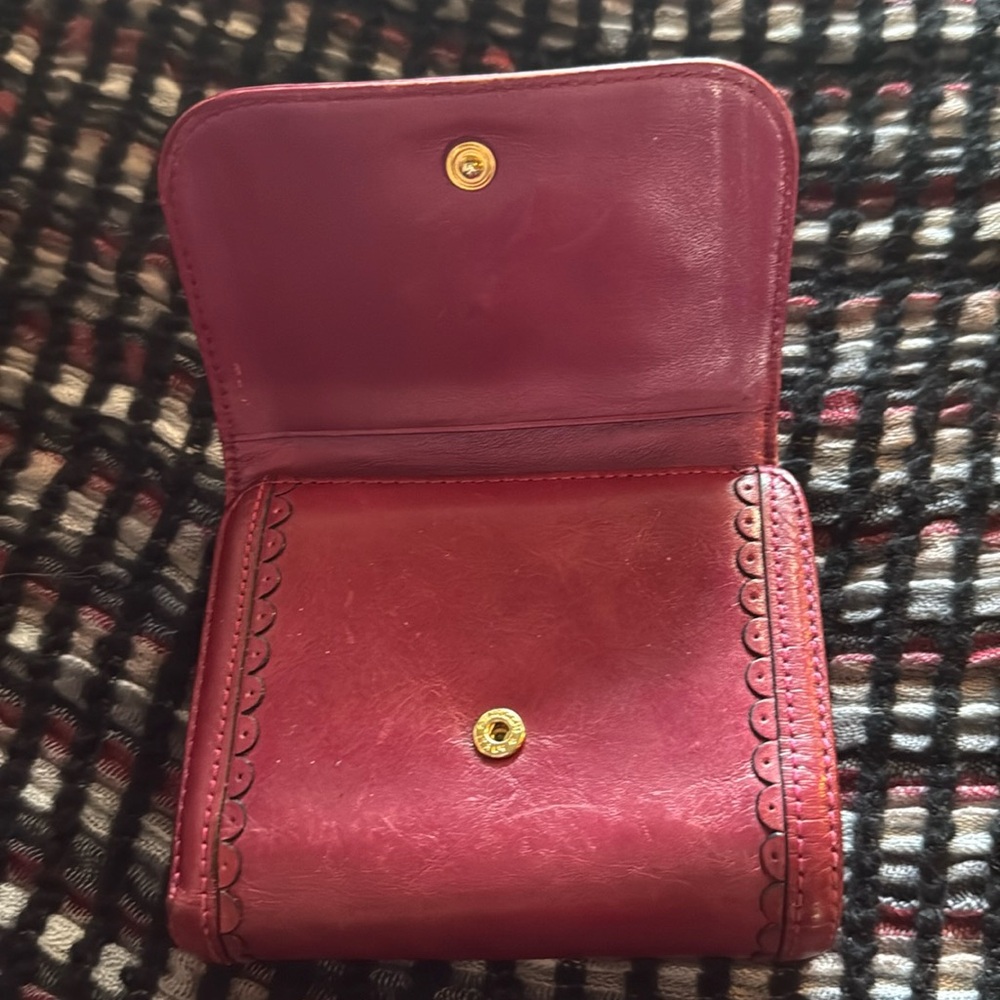 ♥️Great USED Condition Anna Sui Cherry Heart Embellished Red Leather Wallet - Picture 10 of 16